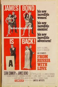 y433 FROM RUSSIA WITH LOVE style B one-sheet movie poster '64 Connery as Bond