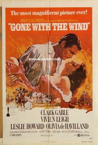 y471 GONE WITH THE WIND one-sheet movie poster R80 Clark Gable, Leigh