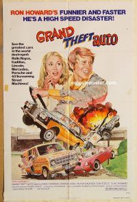 y479 GRAND THEFT AUTO one-sheet movie poster '77 Ron Howard, wild image!