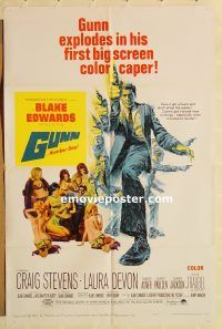 y490 GUNN one-sheet movie poster '67 Craig Stevens, Devon, Asner