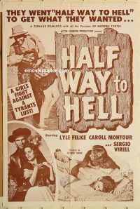 y494 HALF WAY TO HELL one-sheet movie poster '61 Al Adamson western!