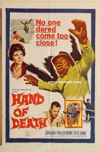 y499 HAND OF DEATH one-sheet movie poster '62 John Agar, Paula Raymond