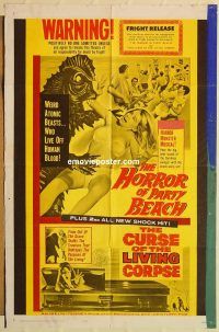 y532 HORROR OF PARTY BEACH/CURSE OF THE LIVING CORPSE one-sheet movie poster