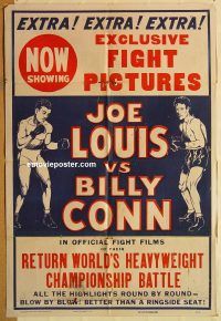 y591 JOE LOUIS VS BILLY CONN one-sheet movie poster '46 boxing match!