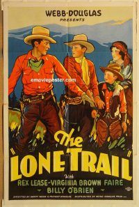 y667 LONE TRAIL one-sheet movie poster '32 Rex Lease, western serial