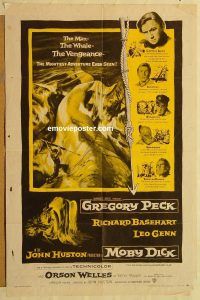 y750 MOBY DICK one-sheet movie poster '56 Gregory Peck, Orson Welles