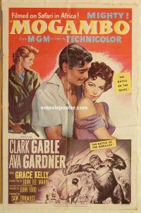 y754 MOGAMBO one-sheet movie poster '53 Clark Gable, Grace Kelly, Gardner
