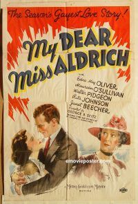 y780 MY DEAR MISS ALDRICH one-sheet movie poster '37 Oliver, O'Sullivan