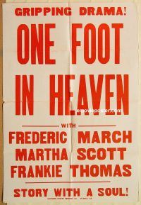 y833 ONE FOOT IN HEAVEN one-sheet movie poster '41 Fredric March, Scott