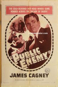 y895 PUBLIC ENEMY one-sheet movie poster R54 James Cagney, Jean Harlow