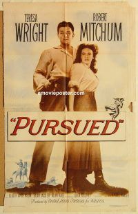 y899 PURSUED one-sheet movie poster '47 Robert Mitchum, Teresa Wright