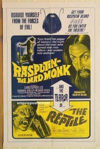 y915 RASPUTIN THE MAD MONK/THE REPTILE one-sheet movie poster '66 Hammer!