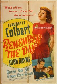 y922 REMEMBER THE DAY one-sheet movie poster '41 Claudette Colbert, Payne