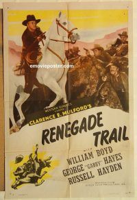y923 HOPALONG CASSIDY style A stock 1sh '40s Boyd as Hopalong Cassidy, Renegade Trail!