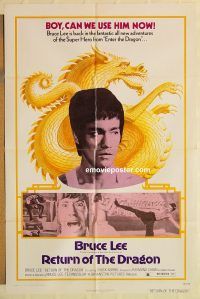 y928 RETURN OF THE DRAGON one-sheet movie poster '74 Bruce Lee classic!