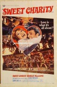 z091 SWEET CHARITY one-sheet movie poster '69 Bob Fosse, Shirley MacLaine