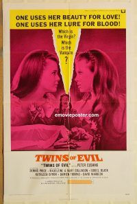 z167 TWINS OF EVIL one-sheet movie poster '72 Hammer, Peter Cushing
