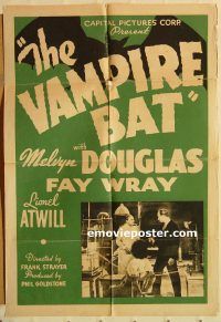 z181 VAMPIRE BAT one-sheet movie poster R40s Lionel Atwill, Wray