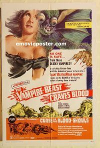 z184 VAMPIRE-BEAST CRAVES BLOOD/CURSE OF BLOOD-GHOULS one-sheet movie poster