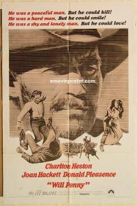 z244 WILL PENNY one-sheet movie poster '68 Charlton Heston, Hackett
