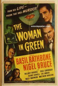 z253 WOMAN IN GREEN one-sheet movie poster '45 Rathbone, Sherlock Holmes