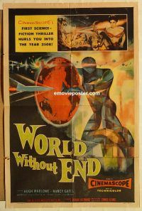 z260 WORLD WITHOUT END one-sheet movie poster '56 Hugh Marlowe, sci-fi!