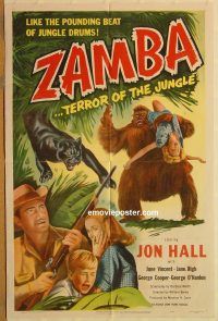 z270 ZAMBA one-sheet movie poster '49 wild giant African ape with girl!