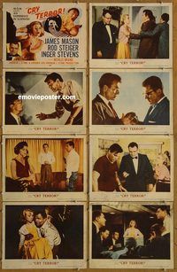a194 CRY TERROR 8 movie lobby cards '58 James Mason, film noir!