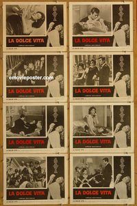a420 LA DOLCE VITA 8 movie lobby cards '61 Fellini, Mastroianni, Ekberg