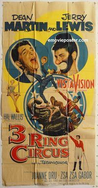 b560 3 RING CIRCUS three-sheet movie poster '54 Dean Martin & Jerry Lewis!