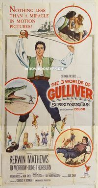 b561 3 WORLDS OF GULLIVER three-sheet movie poster '60 Ray Harryhausen