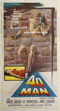 b563 4D MAN three-sheet movie poster '59 Robert Lansing, Lee Meriwether