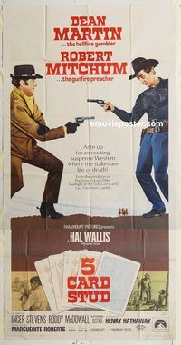 b565 5 CARD STUD three-sheet movie poster '68 Dean Martin, Robert Mitchum