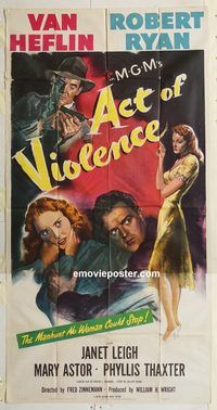 b566 ACT OF VIOLENCE three-sheet movie poster '49 Robert Ryan, Van Heflin