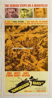 b571 AMBUSH BAY three-sheet movie poster '66 Hugh O'Brian, Mickey Rooney