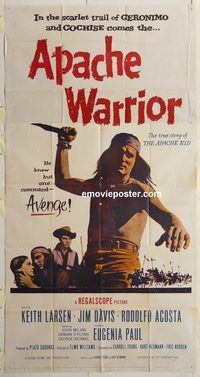 b575 APACHE WARRIOR three-sheet movie poster '57 Larson, Native Americans!