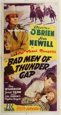 b582 BAD MEN OF THUNDER GAP three-sheet movie poster '43 Texas Rangers