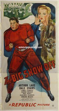 b587 BIG SHOW OFF three-sheet movie poster '45 wacky masked wrestler!