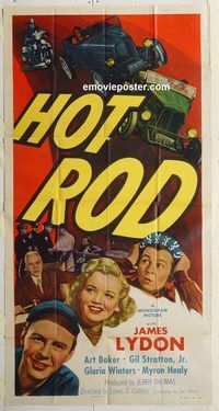 b722 HOT ROD three-sheet movie poster '50 car racing, Jimmy Lydon