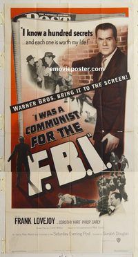 b732 I WAS A COMMUNIST FOR THE FBI three-sheet movie poster '51 film noir!
