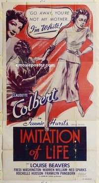b733 IMITATION OF LIFE three-sheet movie poster R49 Claudette Colbert