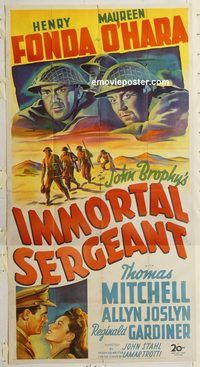 b735 IMMORTAL SERGEANT three-sheet movie poster '43 Henry Fonda, O'Hara
