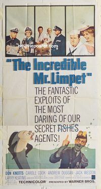 b738 INCREDIBLE MR LIMPET three-sheet movie poster '64 Don Knotts, Cook