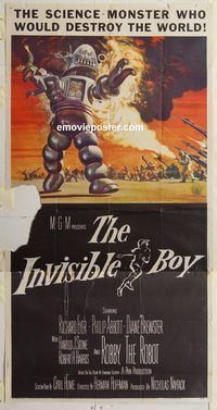 b741 INVISIBLE BOY three-sheet movie poster '57 cool Robby the Robot image!