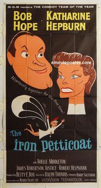 b743 IRON PETTICOAT three-sheet movie poster '56 Bob Hope, Katharine Hepburn