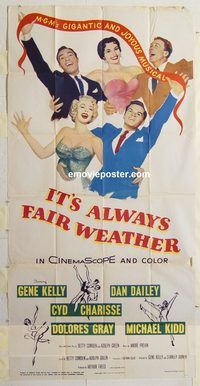 b745 IT'S ALWAYS FAIR WEATHER three-sheet movie poster '55 Gene Kelly