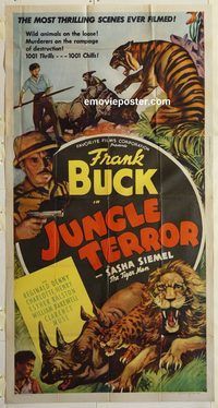 b751 JUNGLE TERROR three-sheet movie poster '46 Reginald Denny, Frank Buck