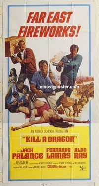 b754 KILL A DRAGON three-sheet movie poster '67 Jack Palance, kung fu!