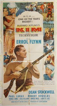 b757 KIM three-sheet movie poster '50 Errol Flynn, Rudyard Kipling