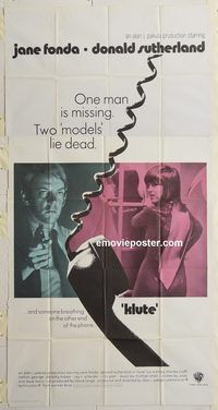 b761 KLUTE three-sheet movie poster '71 Jane Fonda, Donald Sutherland
